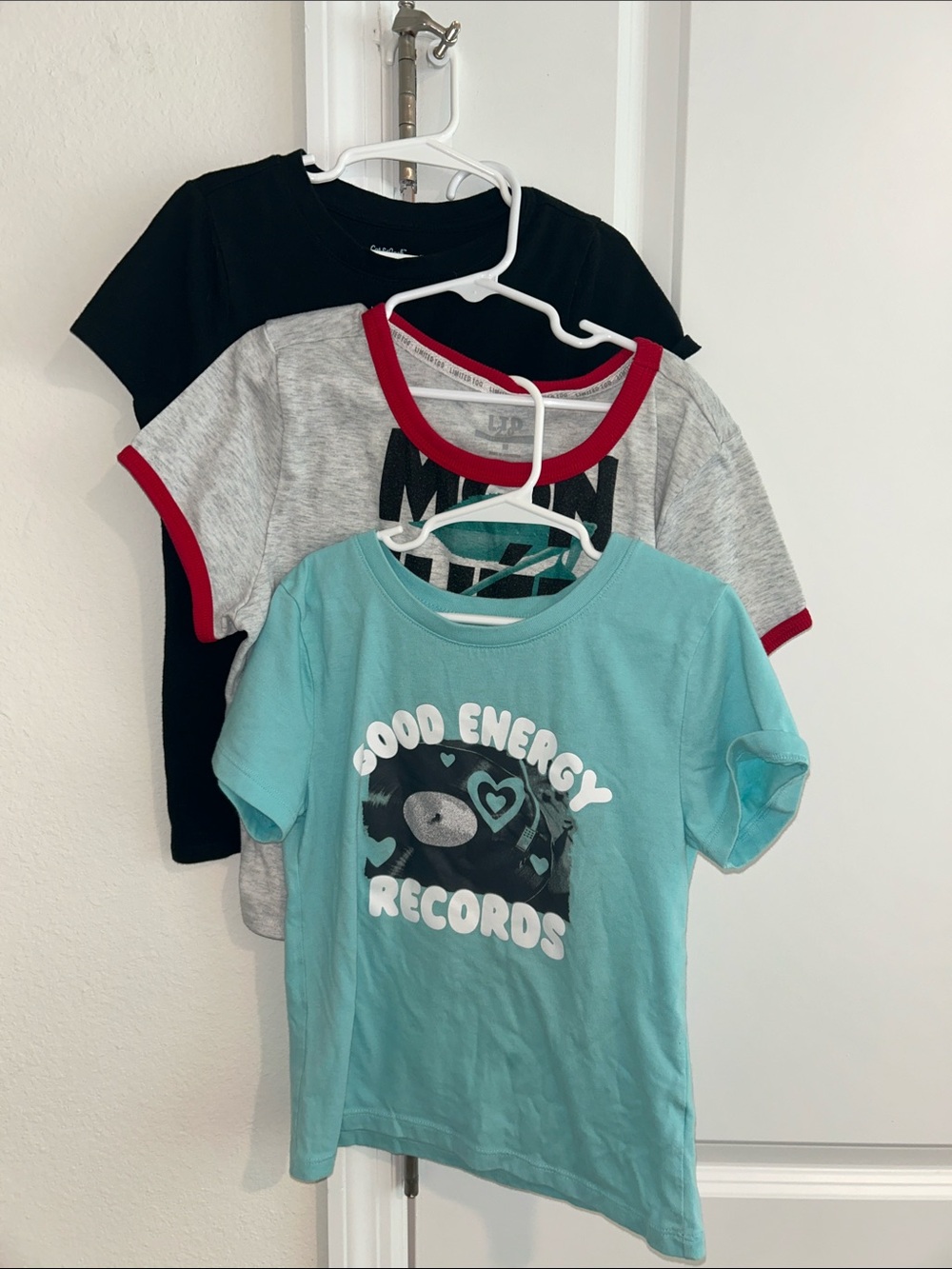 Kids Tee Pack - Black, Gray (Red Trim), and Aqua "Good Energy Records"